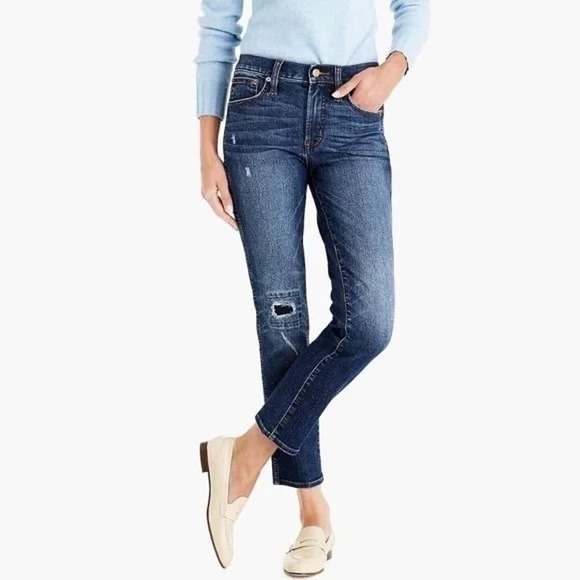 J. Crew Vintage Straight Jeans Medium Wash Blue Size 26 Distressed Comfortable - Picture 1 of 16